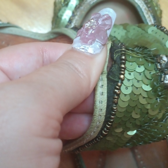 Embroidered Green Women's Flats India Size 7 Sequins - Picture 10 of 13